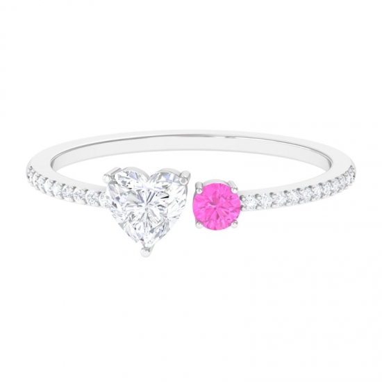 Heart Shape Moissanite Ring With Pink Sapphire